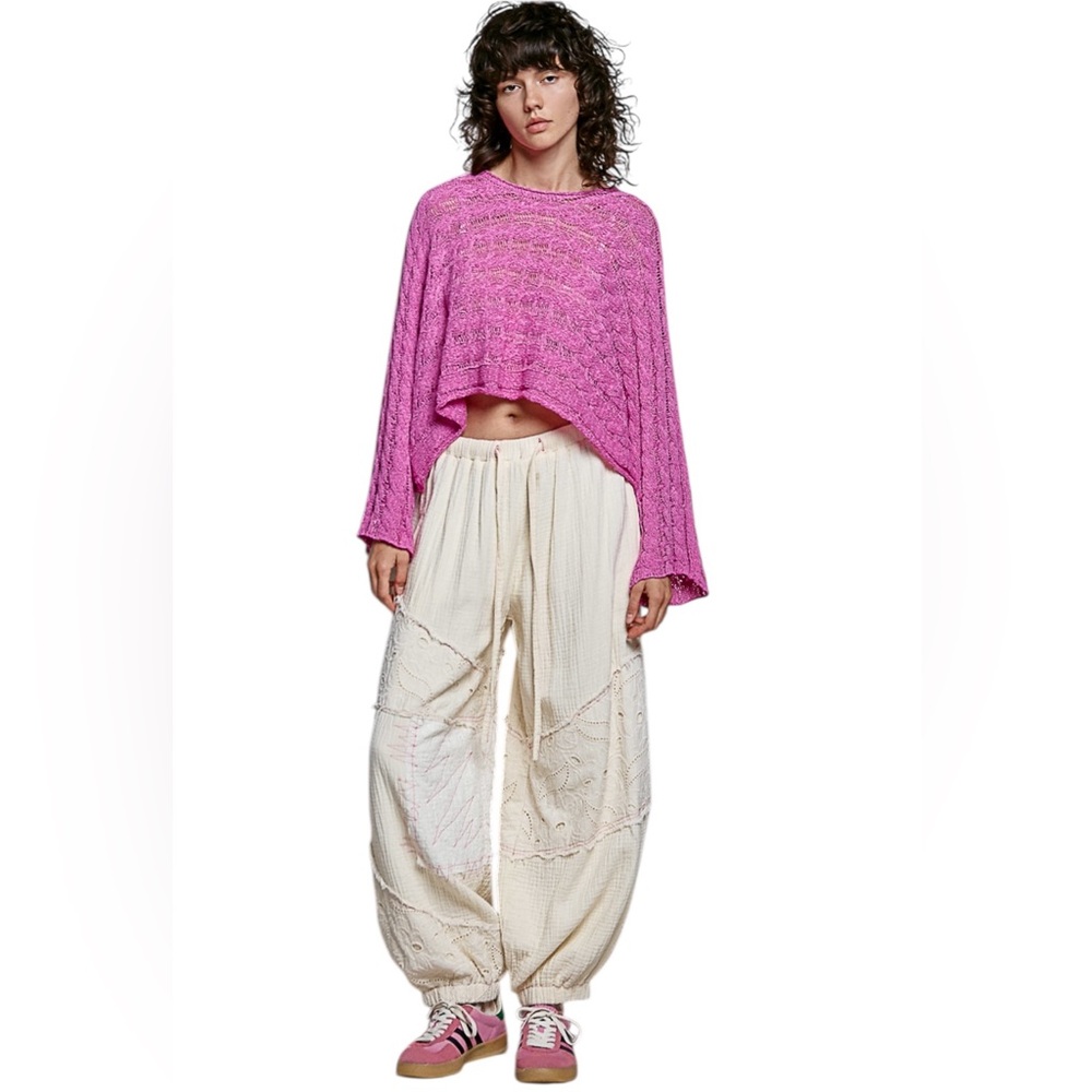 POL Pink Round Neck Bell Sleeve Knit Top